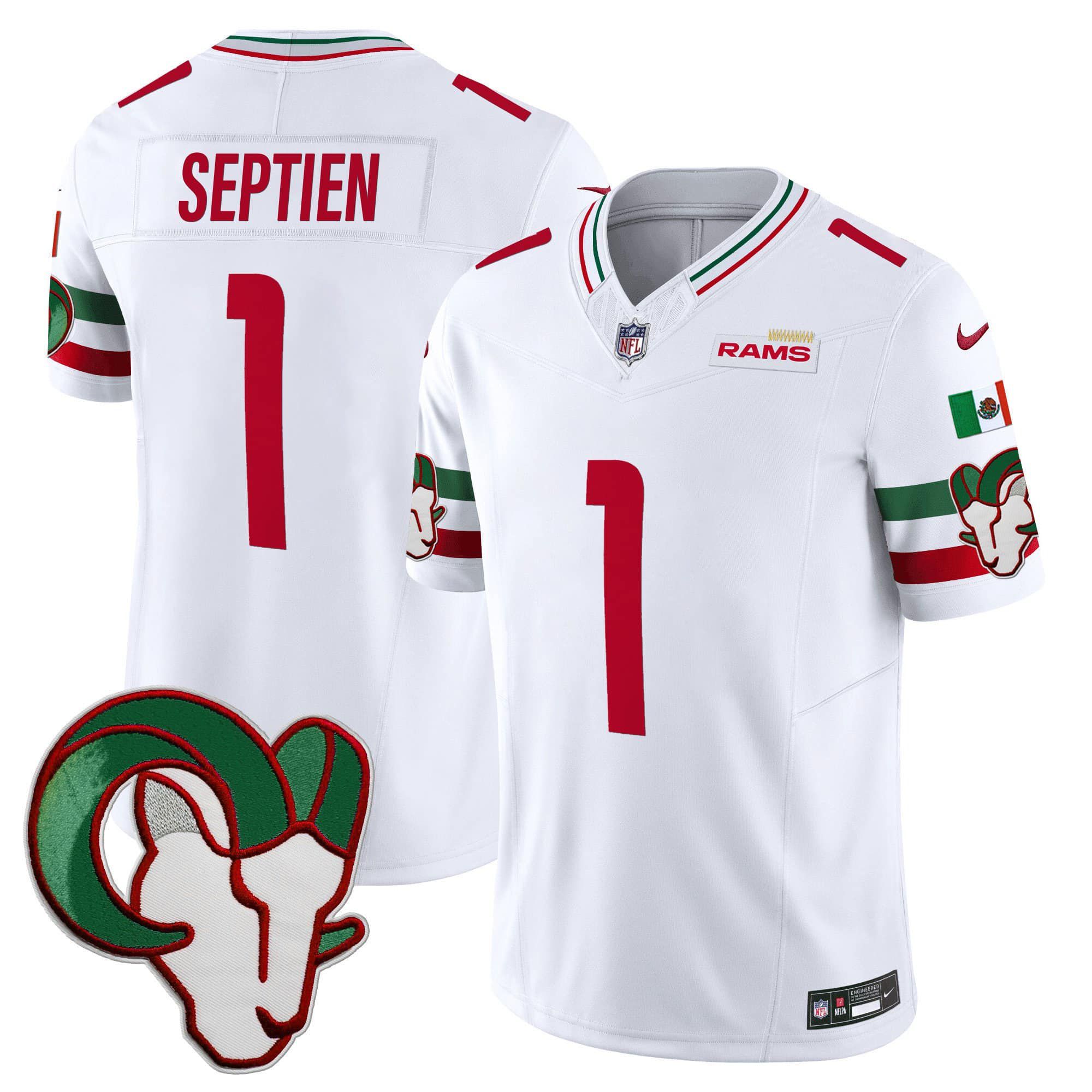 Men Los Angeles Rams #1 Septien White 2024 Nike Mexico Vapor Limited NFL Jersey